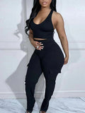 Women's Solid Sleeveless Tank Top & Multi-Pocket Cargo Pants Set