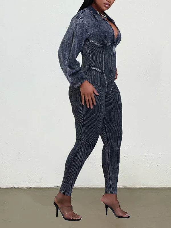 Women's V-Neck Ribbed Sleeveless High-Waist Jumpsuit
