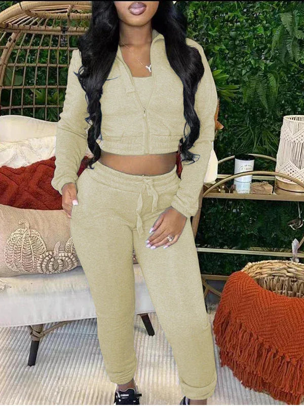 Women's Solid Zip-Front Hoodie & Straight-Leg Pants Set