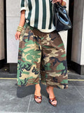 Women's Camo Print Relaxed Wide-Leg Cropped Capri Pants