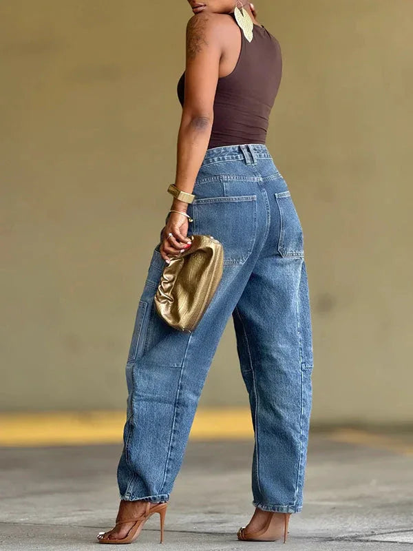 Women's Printed Patchwork Embellished Straight-Leg Jeans