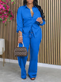 Women's Solid Button-Down Shirt & High-Waist Straight Pants Set