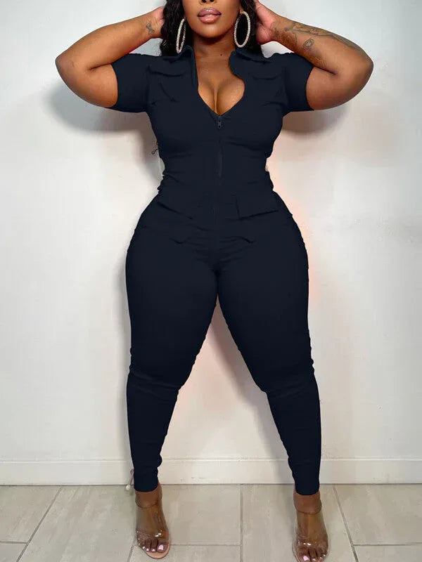 Women's Zip-Front Multi-Pocket Cargo Jumpsuit