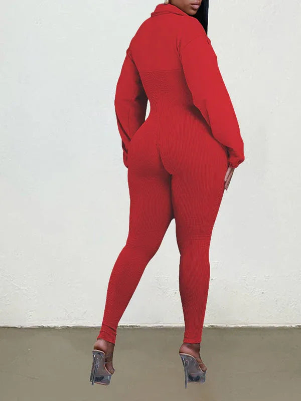 Women's V-Neck Ribbed Sleeveless High-Waist Jumpsuit