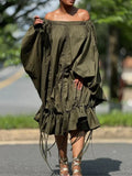 Women's Solid Off-Shoulder Drawstring Dress
