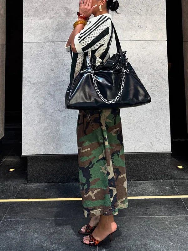 Women's Camo Print Relaxed Wide-Leg Cropped Capri Pants