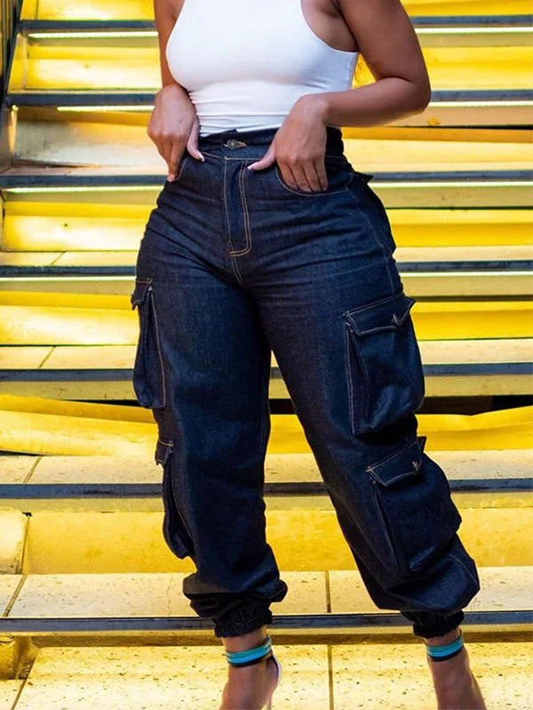 Women's Relaxed-Fit Multi-Pocket Cargo Denim Jeans