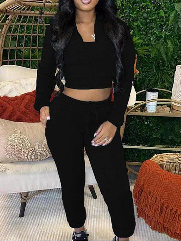 Women's Solid Zip-Front Hoodie & Straight-Leg Pants Set