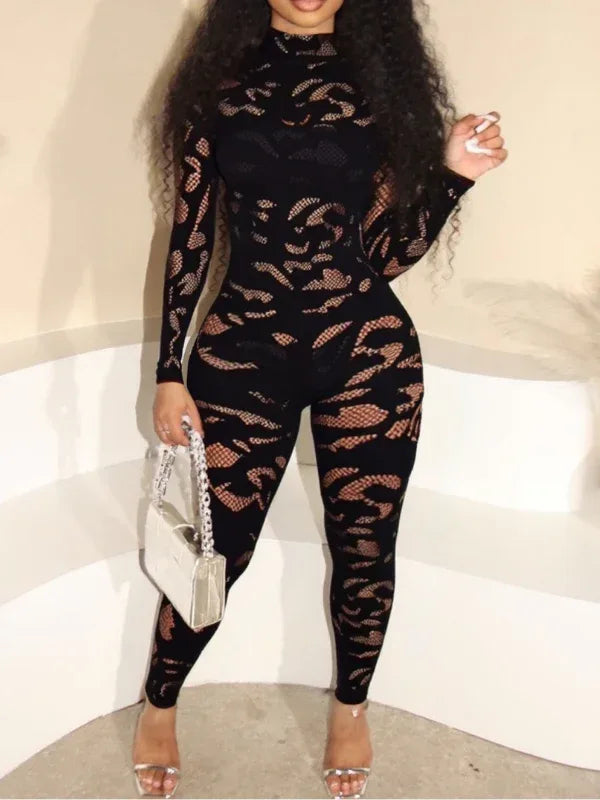 Women's Lace Trim Sleeveless Stretch Skinny Jumpsuit
