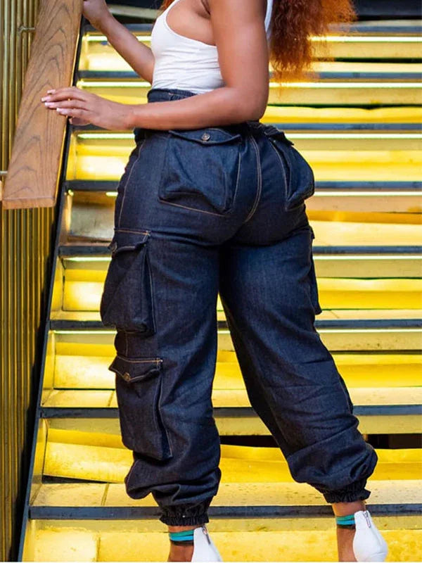 Women's Relaxed-Fit Multi-Pocket Cargo Denim Jeans