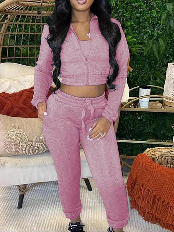 Women's Solid Zip-Front Hoodie & Straight-Leg Pants Set