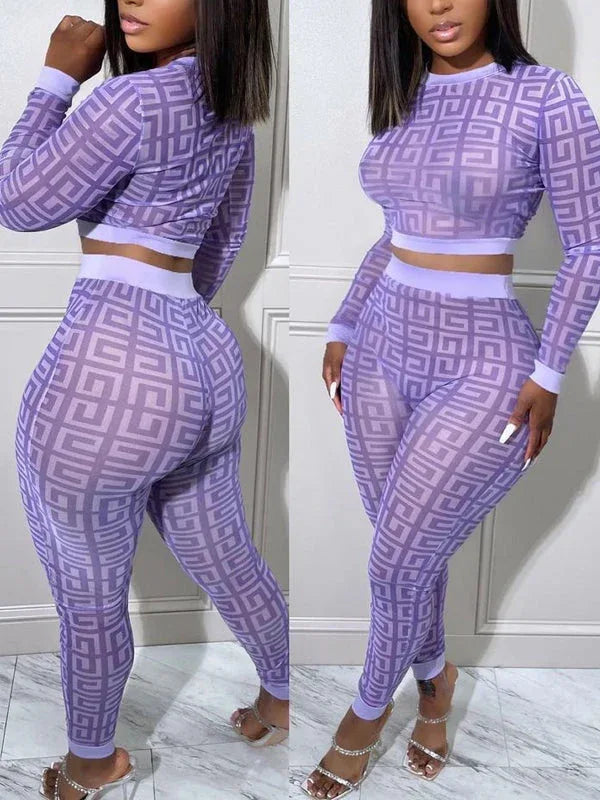 Women's Printed Sleeveless Crop Top & Wide-Leg Pants Set