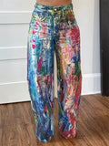 Women's Abstract Printed Straight-Leg Casual Denim Jeans