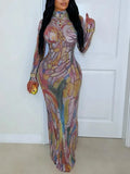 Women's Studded Printed Maxi Dress