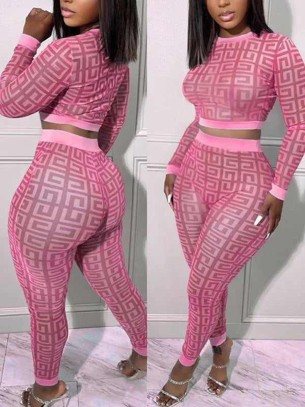 Women's Printed Sleeveless Crop Top & Wide-Leg Pants Set