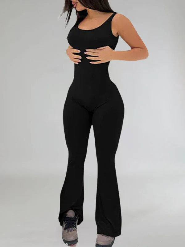 Women's Solid Sleeveless High-Waist Wide-Leg Jumpsuit