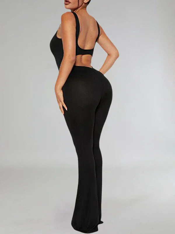 Women's Solid Sleeveless High-Waist Wide-Leg Jumpsuit