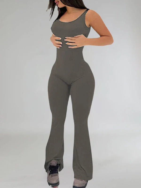 Women's Solid Sleeveless High-Waist Wide-Leg Jumpsuit