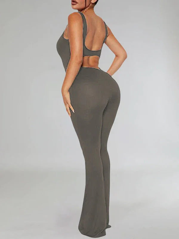 Women's Solid Sleeveless High-Waist Wide-Leg Jumpsuit