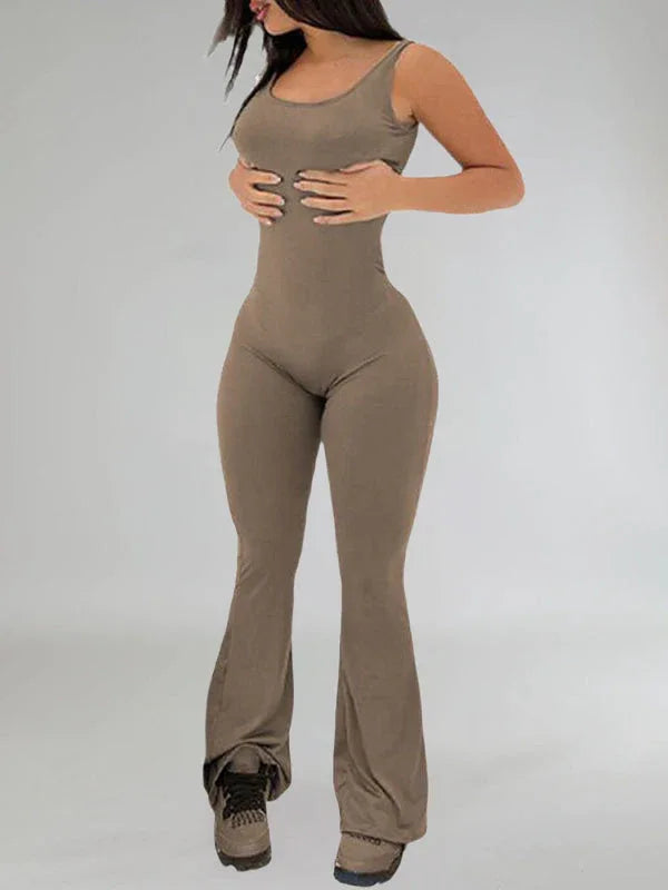 Women's Solid Sleeveless High-Waist Wide-Leg Jumpsuit