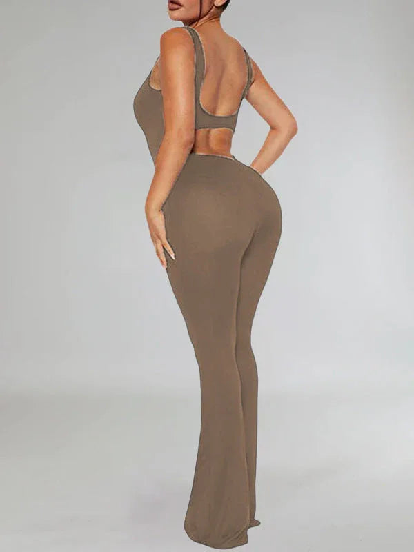 Women's Solid Sleeveless High-Waist Wide-Leg Jumpsuit