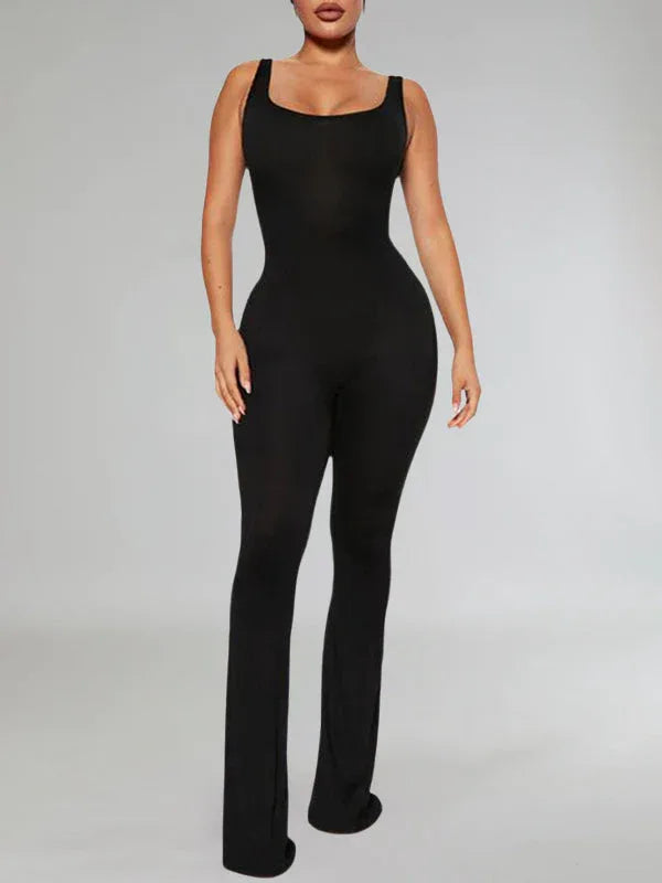 Women's Solid Sleeveless High-Waist Wide-Leg Jumpsuit