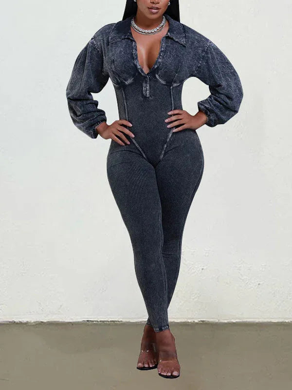 Women's V-Neck Ribbed Sleeveless High-Waist Jumpsuit
