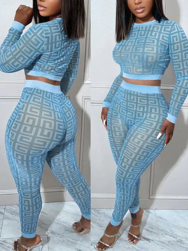Women's Printed Sleeveless Crop Top & Wide-Leg Pants Set