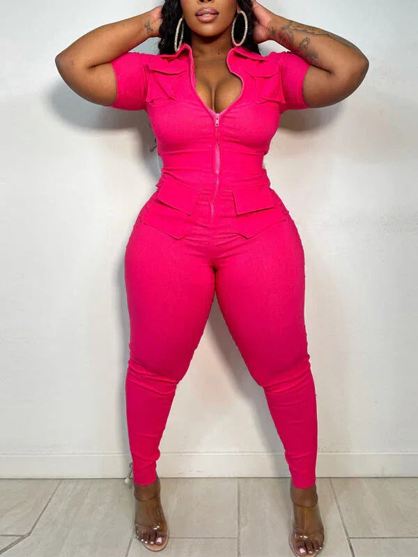 Women's Zip-Front Multi-Pocket Cargo Jumpsuit