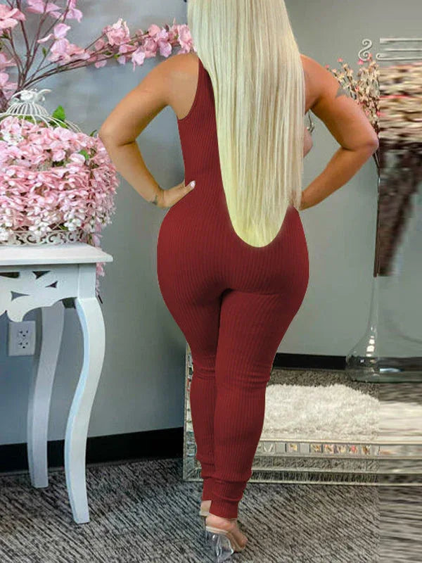 Women's Lace-Up Sleeveless High-Waist Wide-Leg Jumpsuit
