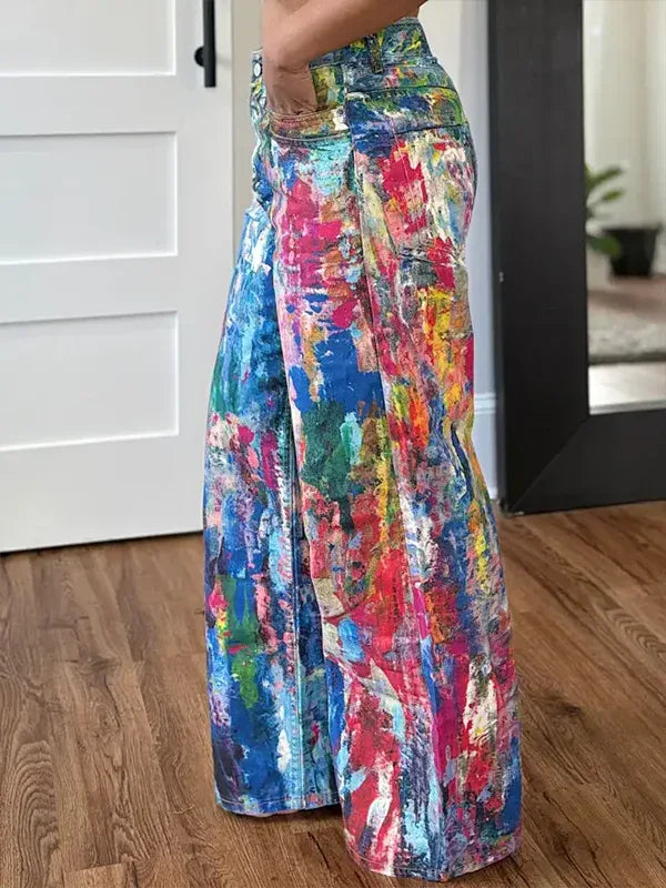 Women's Abstract Printed Straight-Leg Casual Denim Jeans