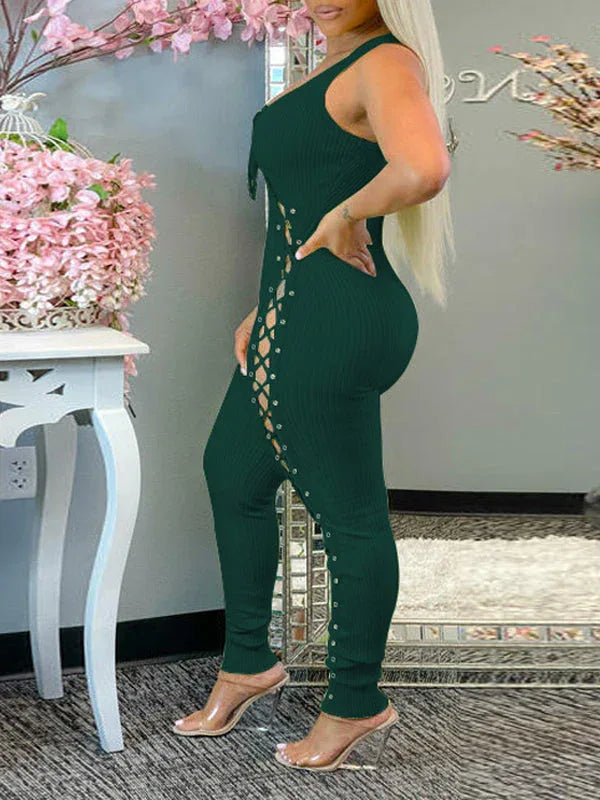 Women's Lace-Up Sleeveless High-Waist Wide-Leg Jumpsuit