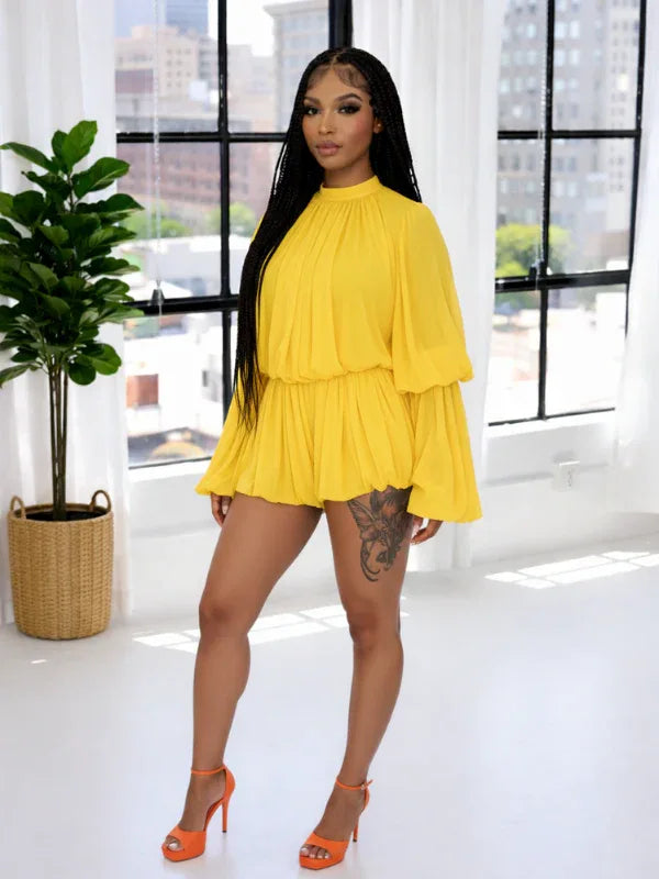 Women's Bell-Sleeve Ruched Crop Top & High-Waist Shorts Set