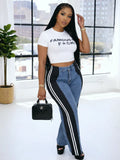 Women's Side Stripe Contrast Straight-Leg Denim Jeans