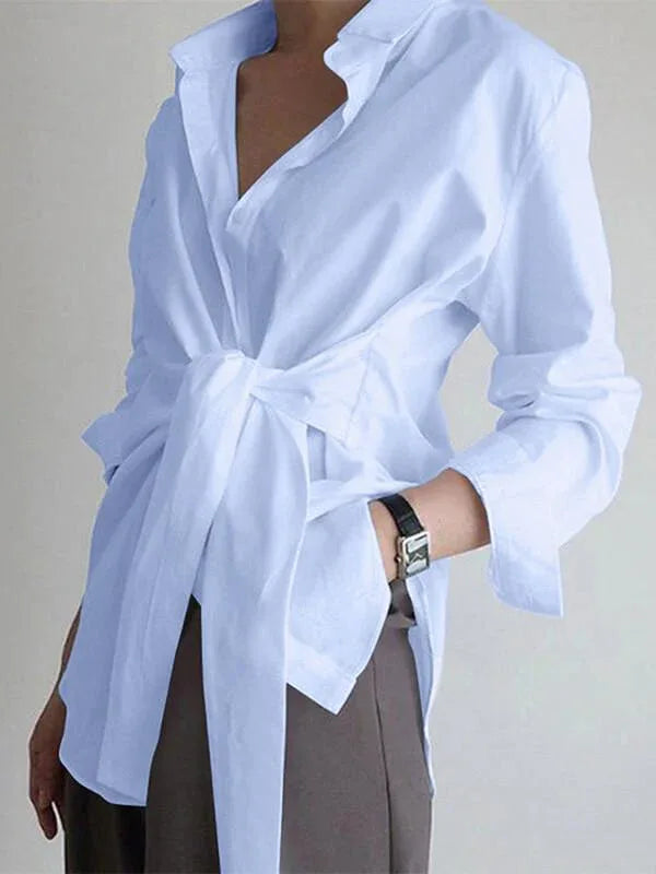 Women's Solid Tied-Front Casual Button-Down Shirt
