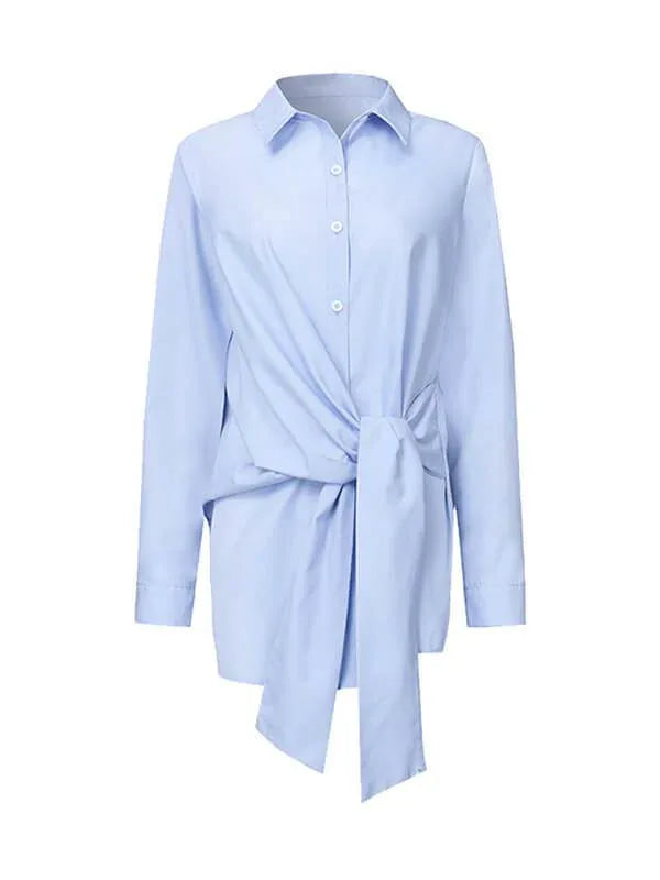 Women's Solid Tied-Front Casual Button-Down Shirt