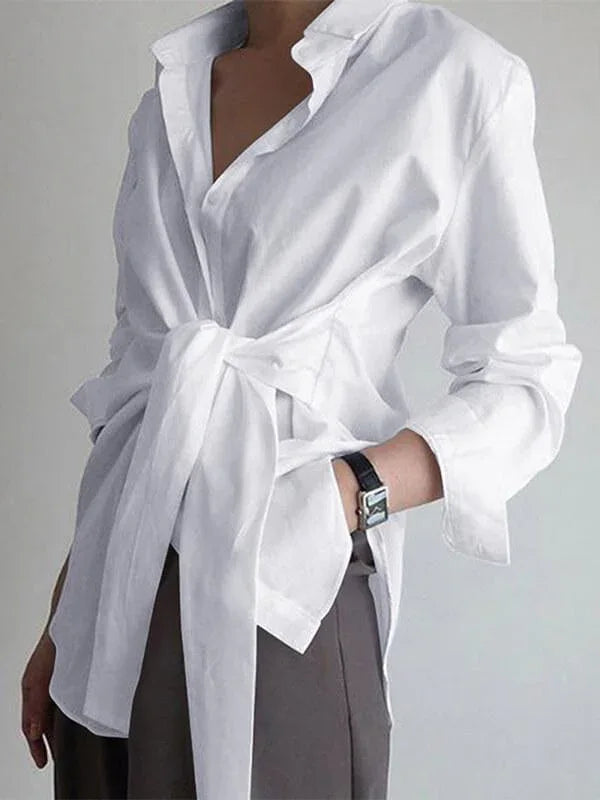 Women's Solid Tied-Front Casual Button-Down Shirt