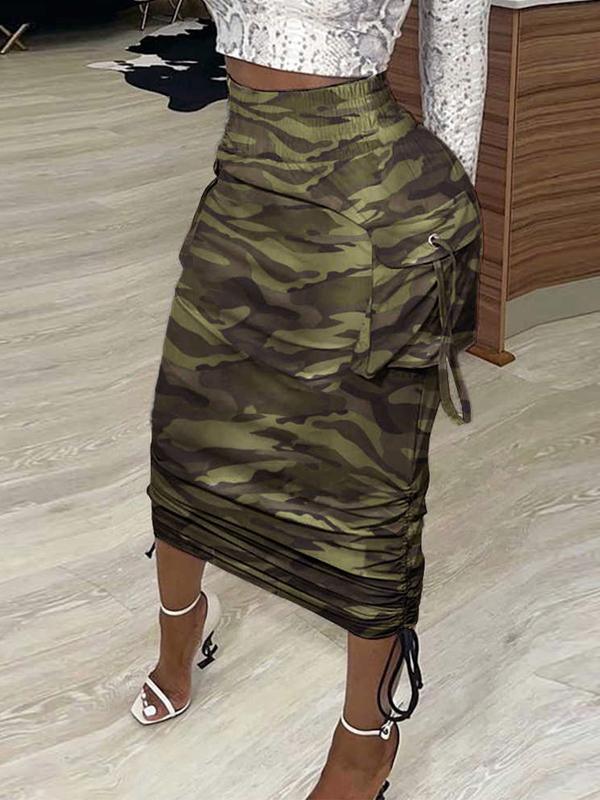 Women's Camo Print Drawstring Elastic-Waist Mini Skirt