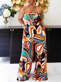 Women's Printed Strapless Tied-Back Wide-Leg Jumpsuit