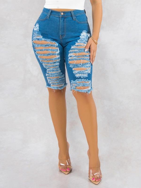 Women's Ripped Distressed Denim Bermuda Shorts