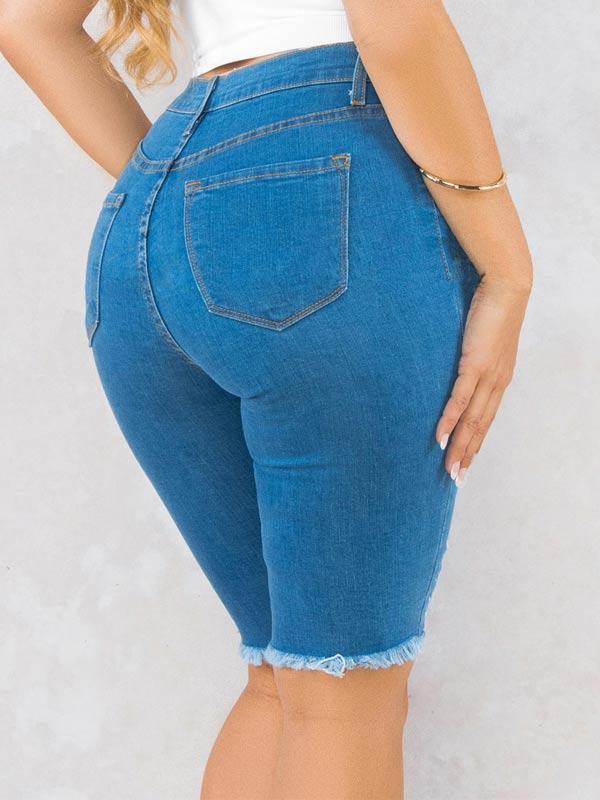 Women's Ripped Distressed Denim Bermuda Shorts