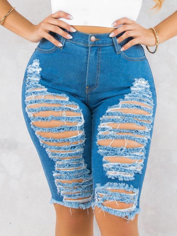 Women's Ripped Distressed Denim Bermuda Shorts