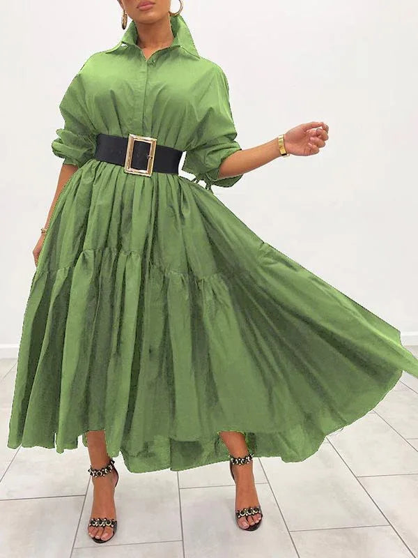 Women's Solid Ruffle Shirt Dress