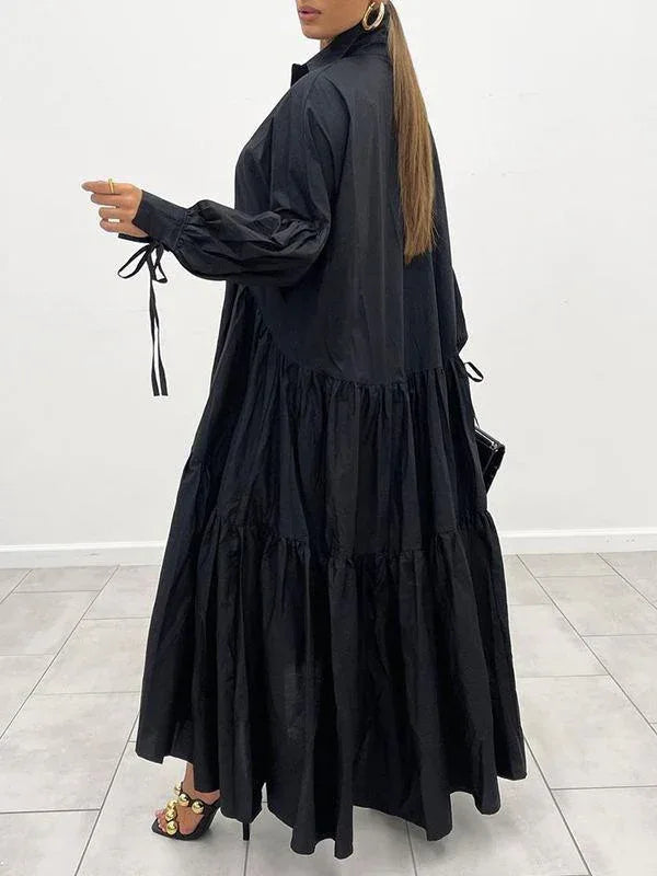 Women's Solid Ruffle Shirt Dress