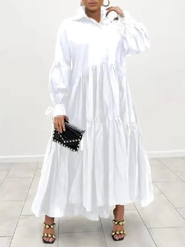 Women's Solid Ruffle Shirt Dress