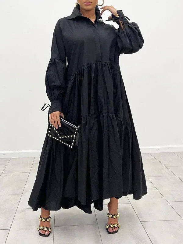 Women's Solid Ruffle Shirt Dress