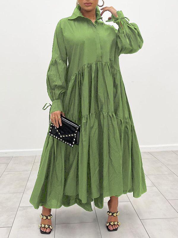 Women's Solid Ruffle Shirt Dress