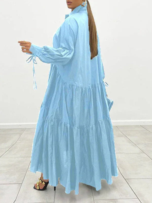 Women's Solid Ruffle Shirt Dress