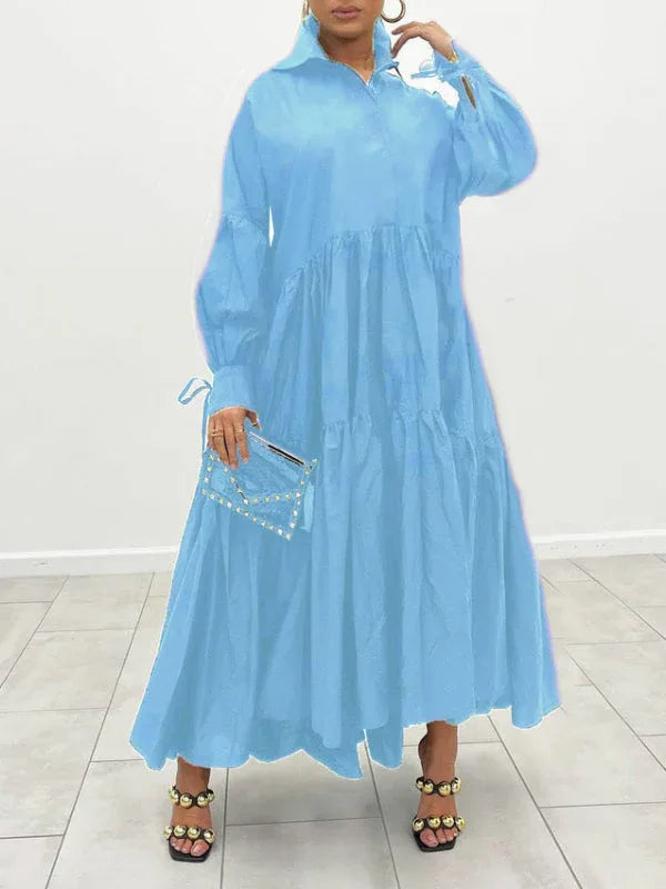 Women's Solid Ruffle Shirt Dress