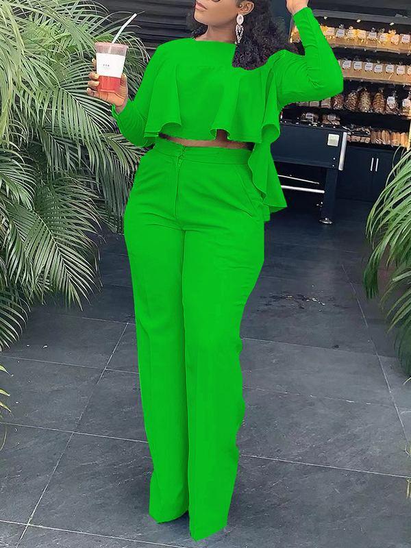 Women's Solid High-Low Hem Top & Straight Pants Set